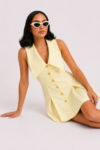 Contrast Collar Pastel Pleated Mini Dress