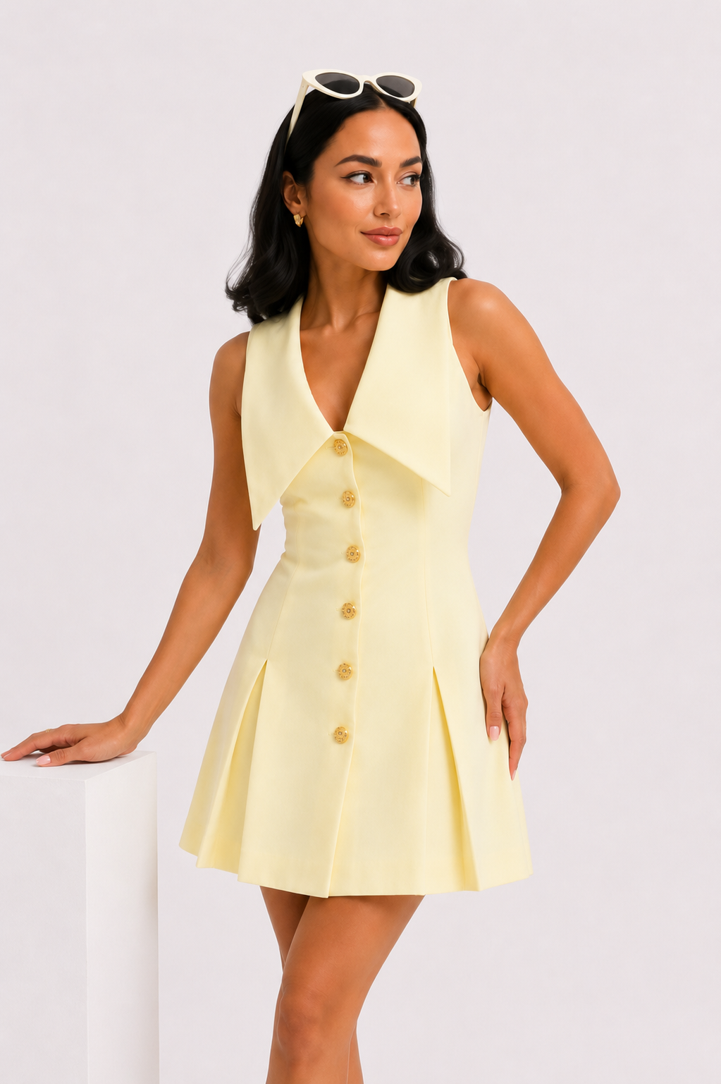 Contrast Collar Pastel Pleated Mini Dress