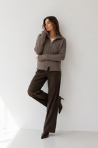 Cable-Knit Zip-Front Wool Cardigan