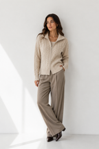 Cable-Knit Zip-Front Wool Cardigan