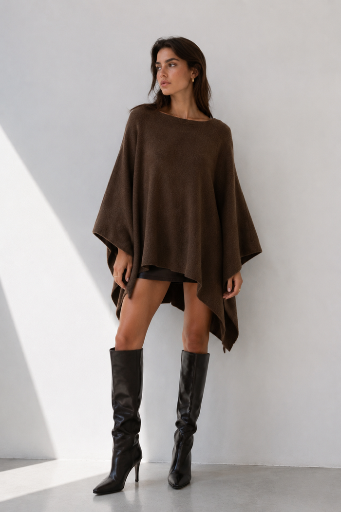 Asymmetric Draped Knit Poncho