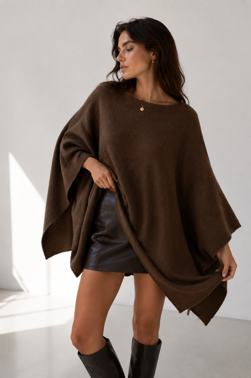 Asymmetric Draped Knit Poncho