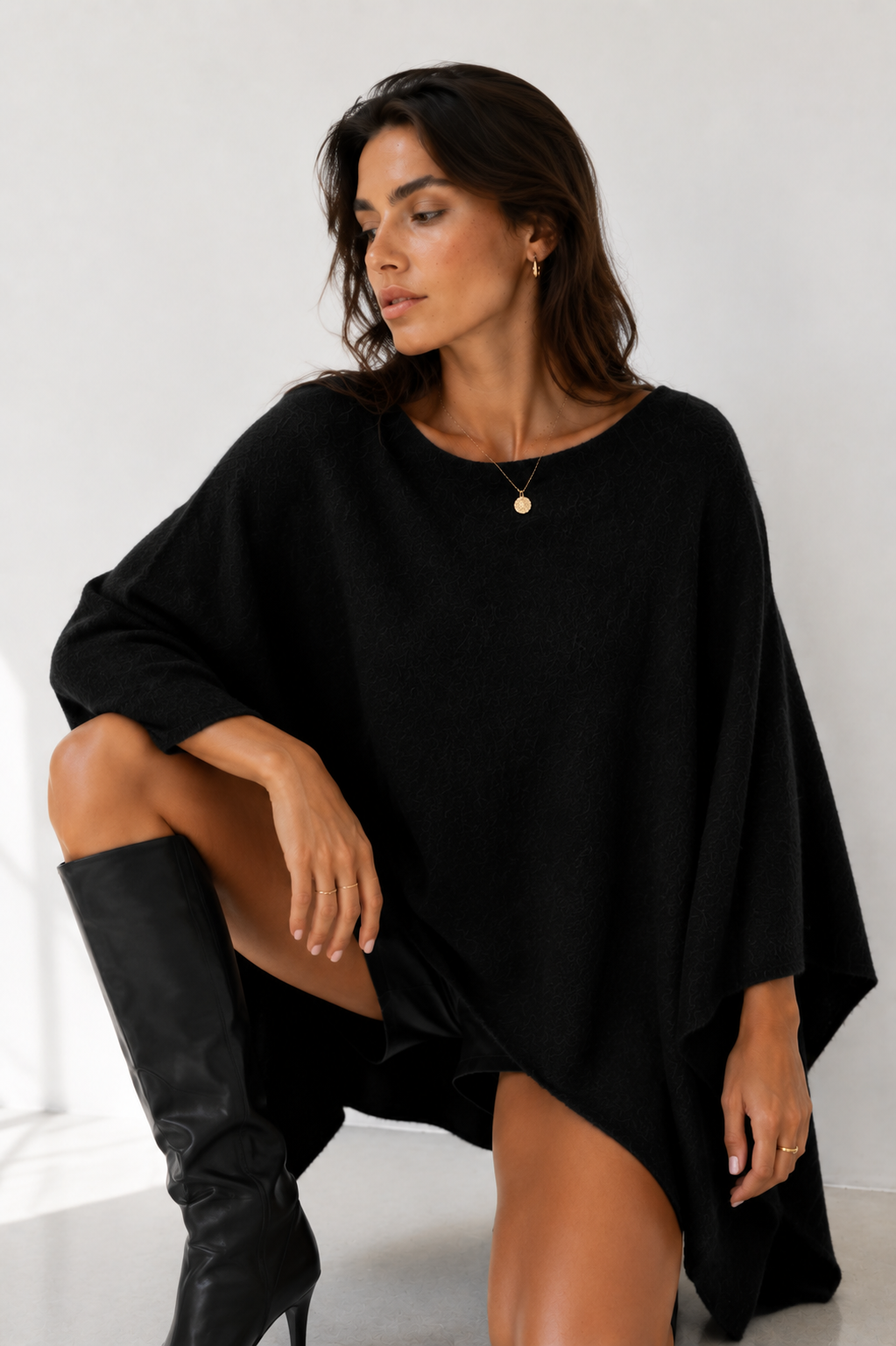 Asymmetric Draped Knit Poncho