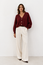 Cable-Knit Cropped V-Neck Cardigan