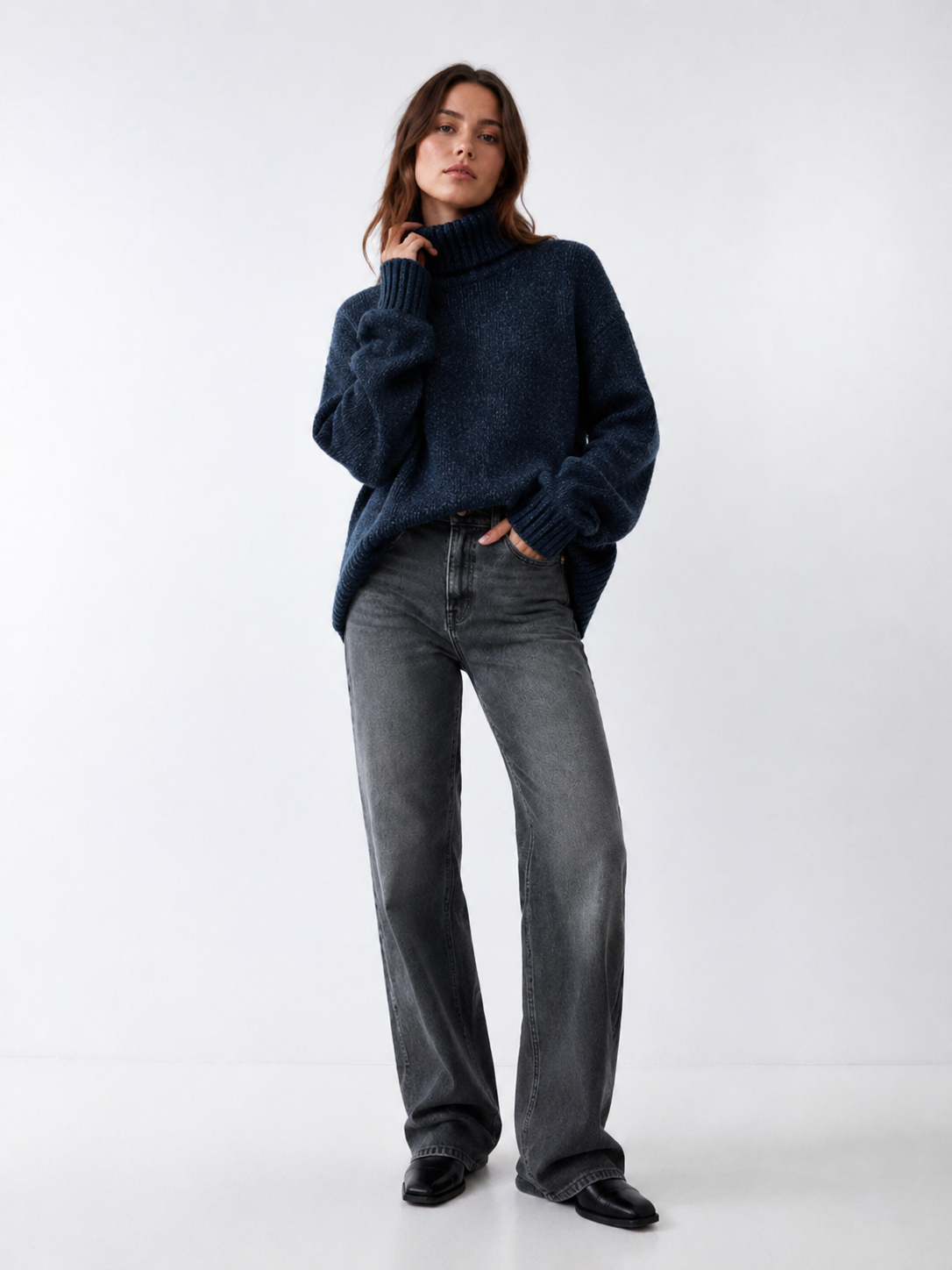 Chenille Ribbed Polo Neck Jumper