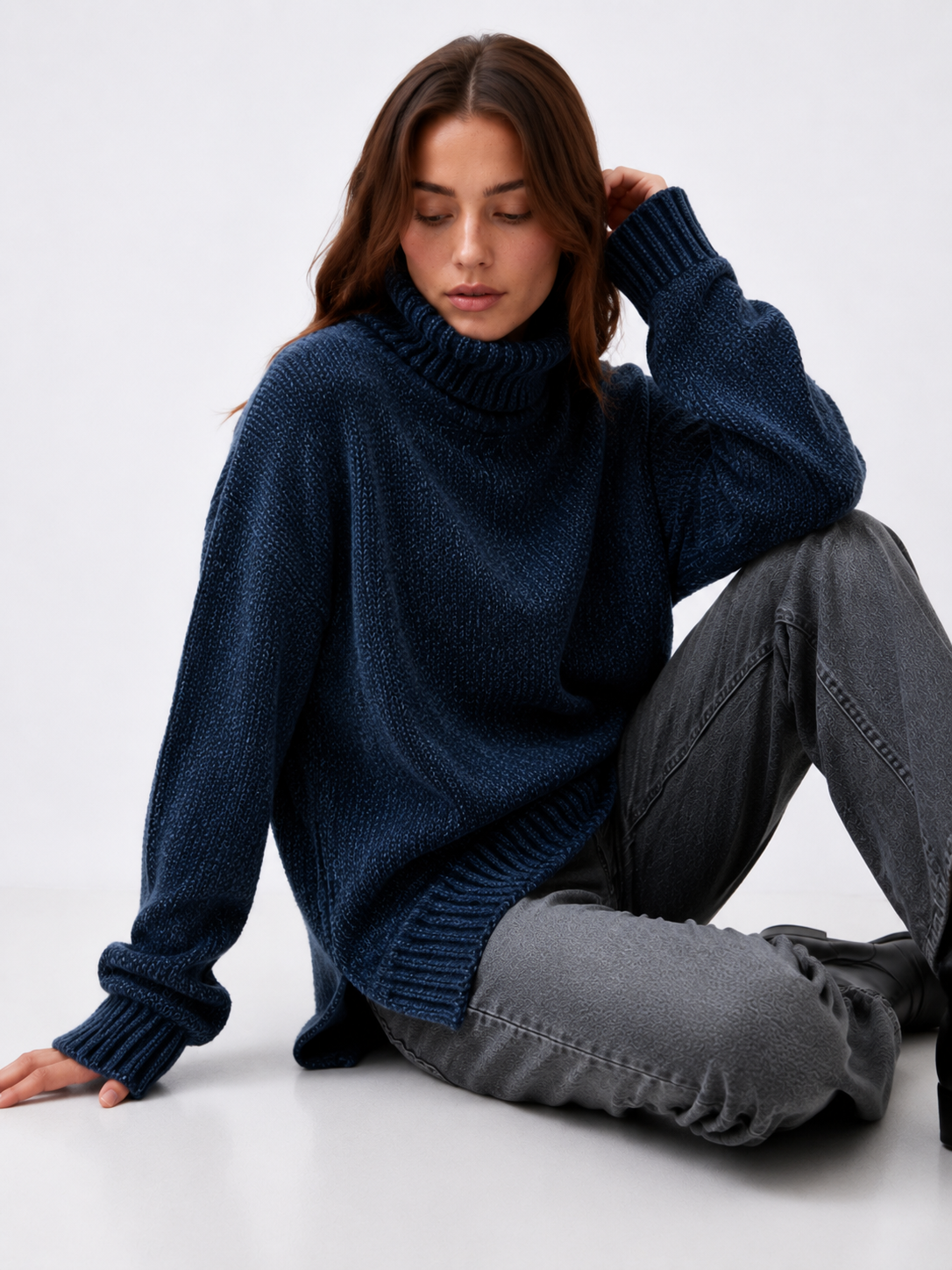 Chenille Ribbed Polo Neck Jumper
