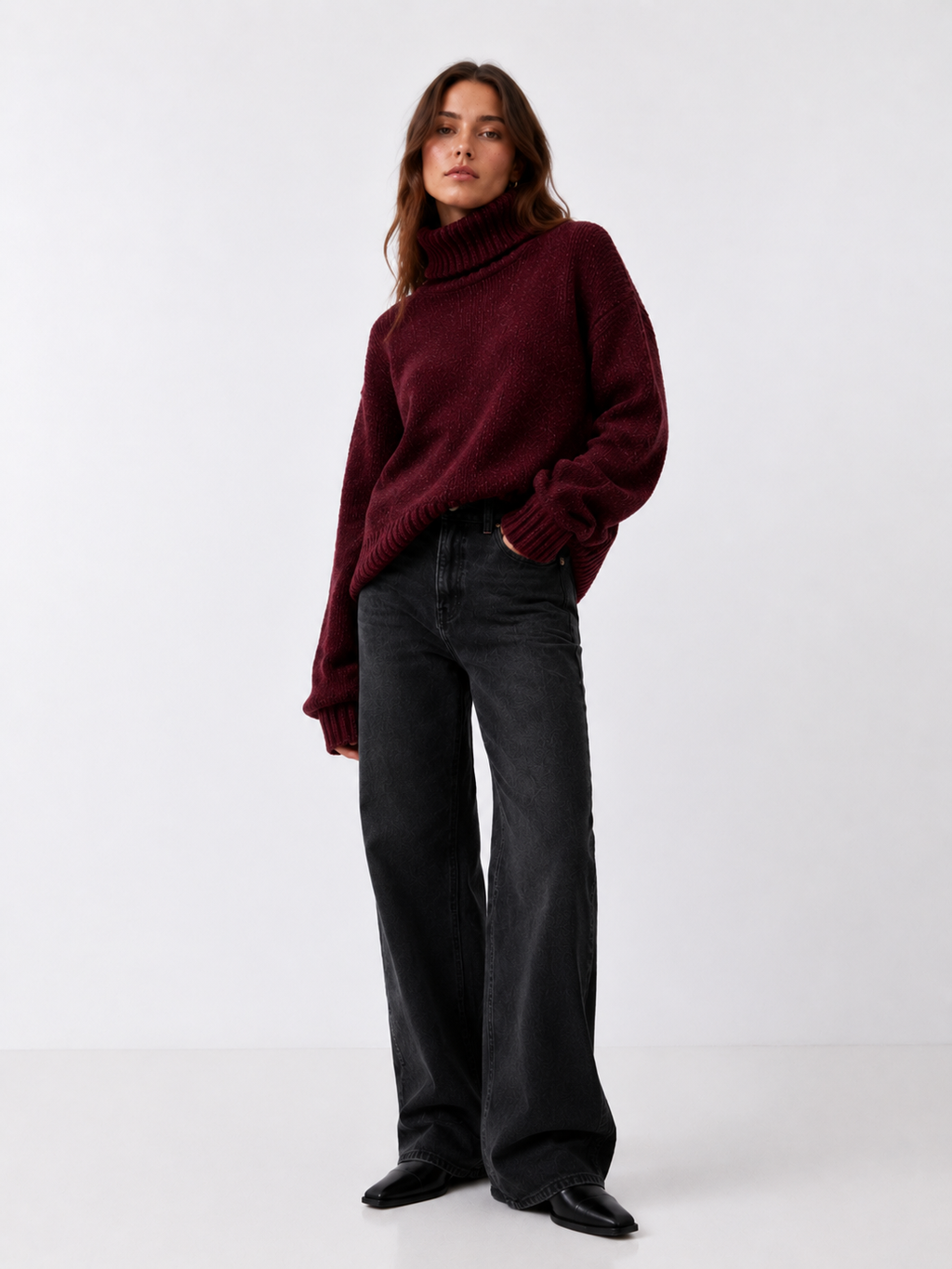 Chenille Ribbed Polo Neck Jumper
