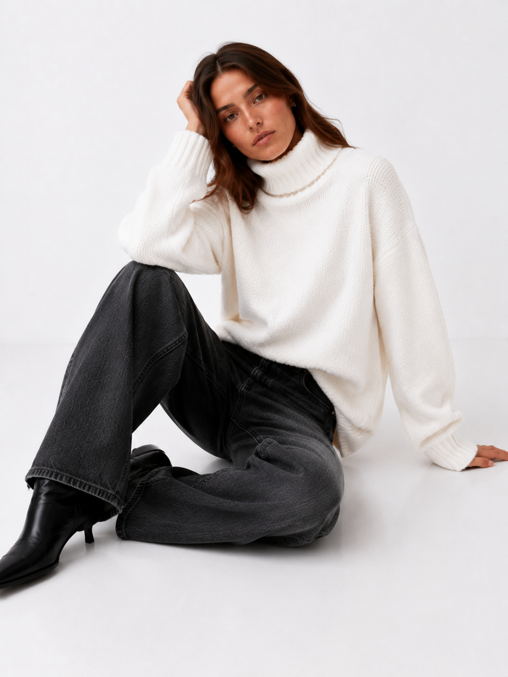 Chenille Ribbed Polo Neck Jumper