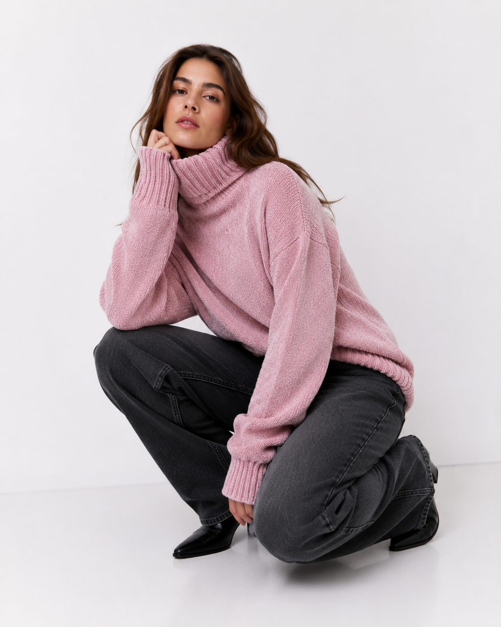 Chenille Ribbed Polo Neck Jumper