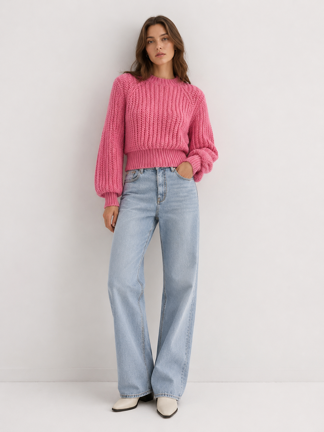 Chunky Fisherman Knit Mock-Neck Jumper