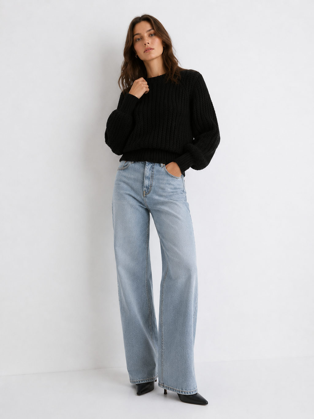 Chunky Fisherman Knit Mock-Neck Jumper
