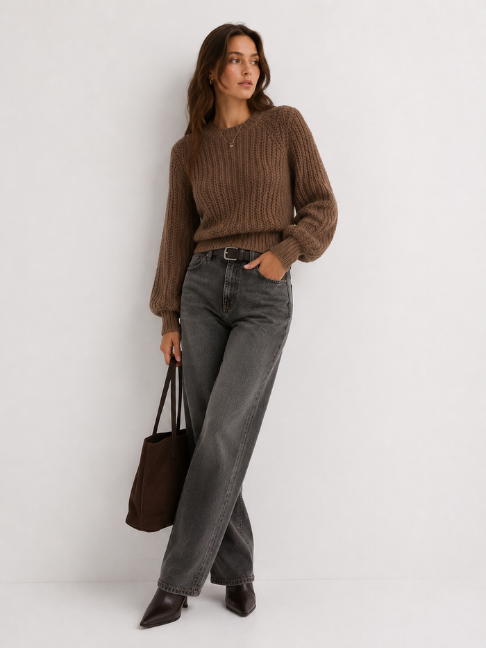 Chunky Fisherman Knit Mock-Neck Jumper