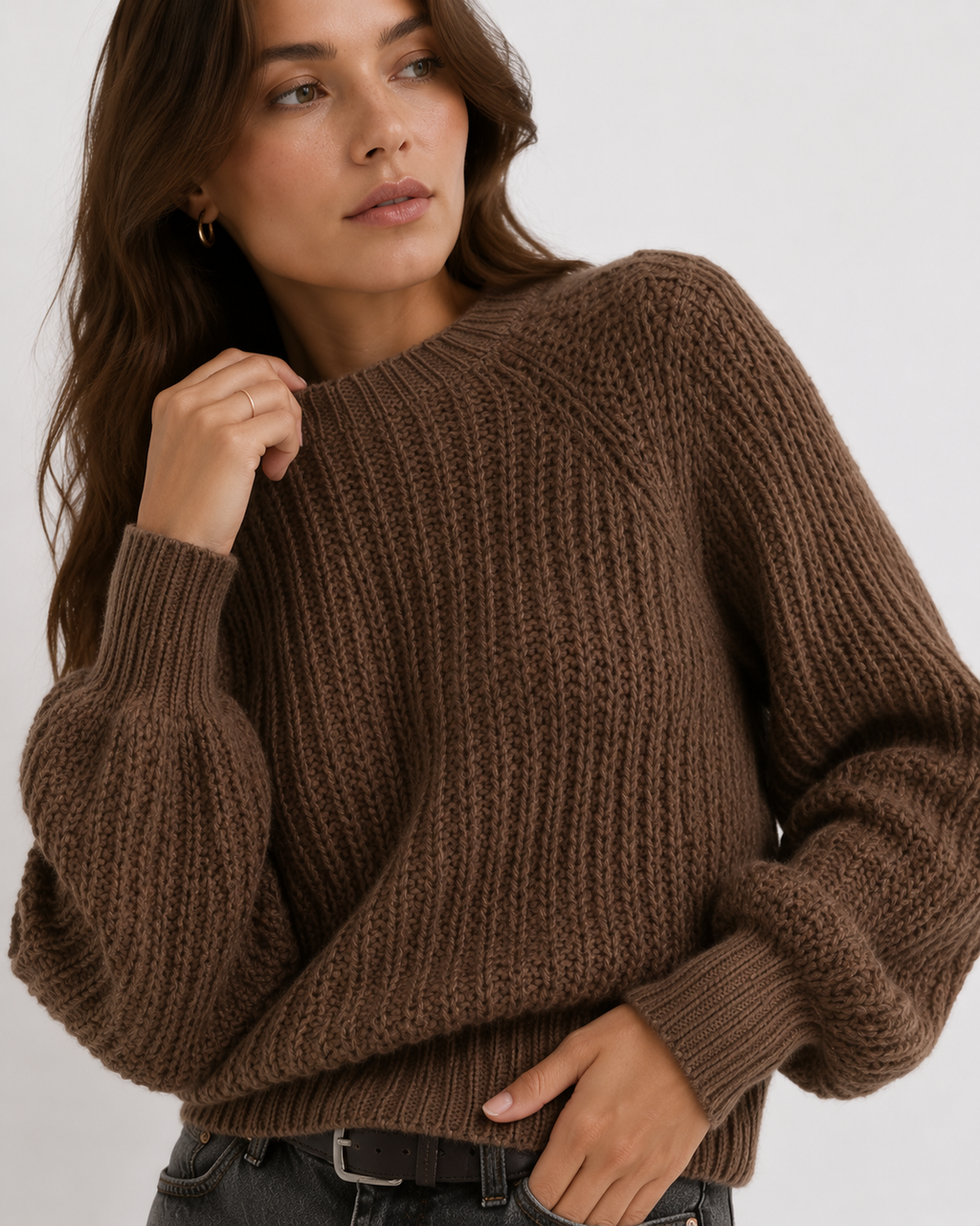 Chunky Fisherman Knit Mock-Neck Jumper