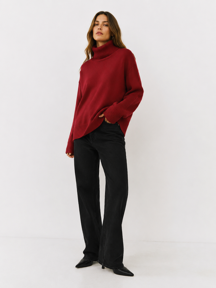 Oversized Rib-Trim Roll Neck Jumper