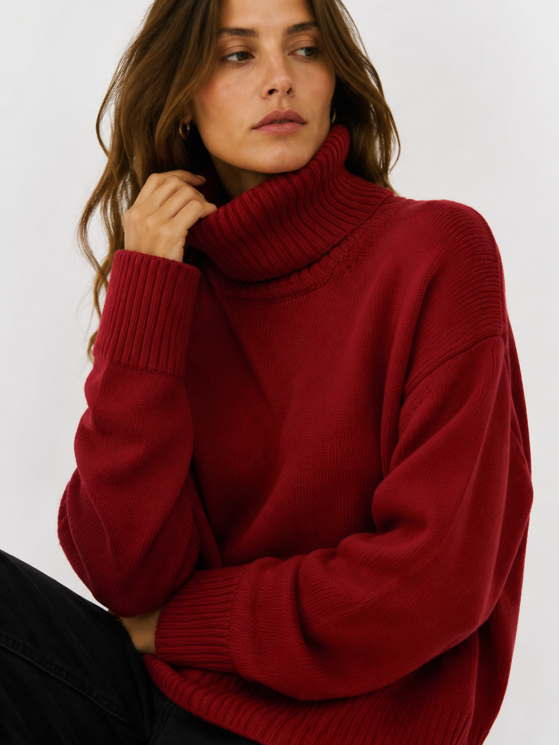 Oversized Rib-Trim Roll Neck Jumper