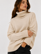 Oversized Rib-Trim Roll Neck Jumper