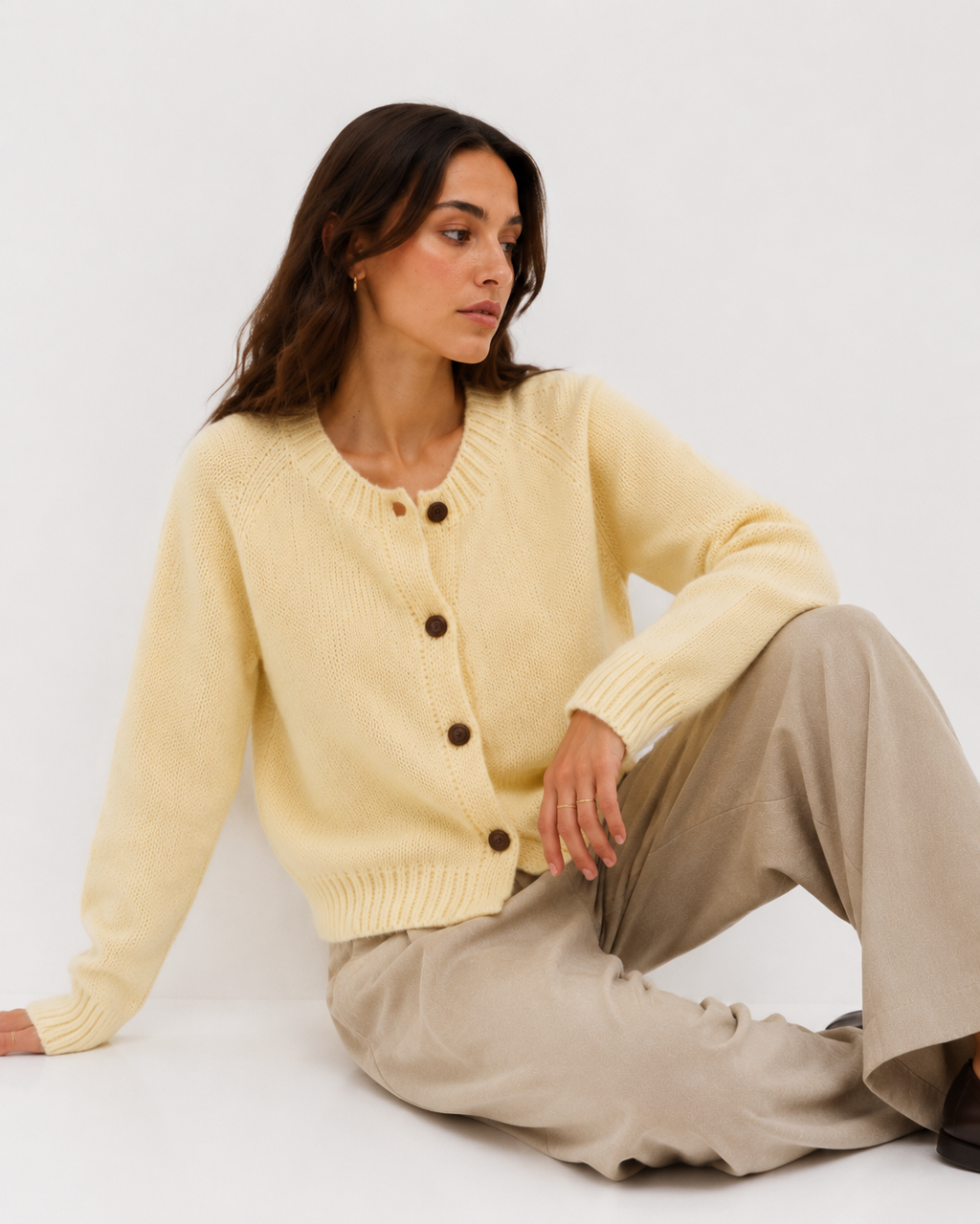 Button-Front Cropped Knit Cardigan