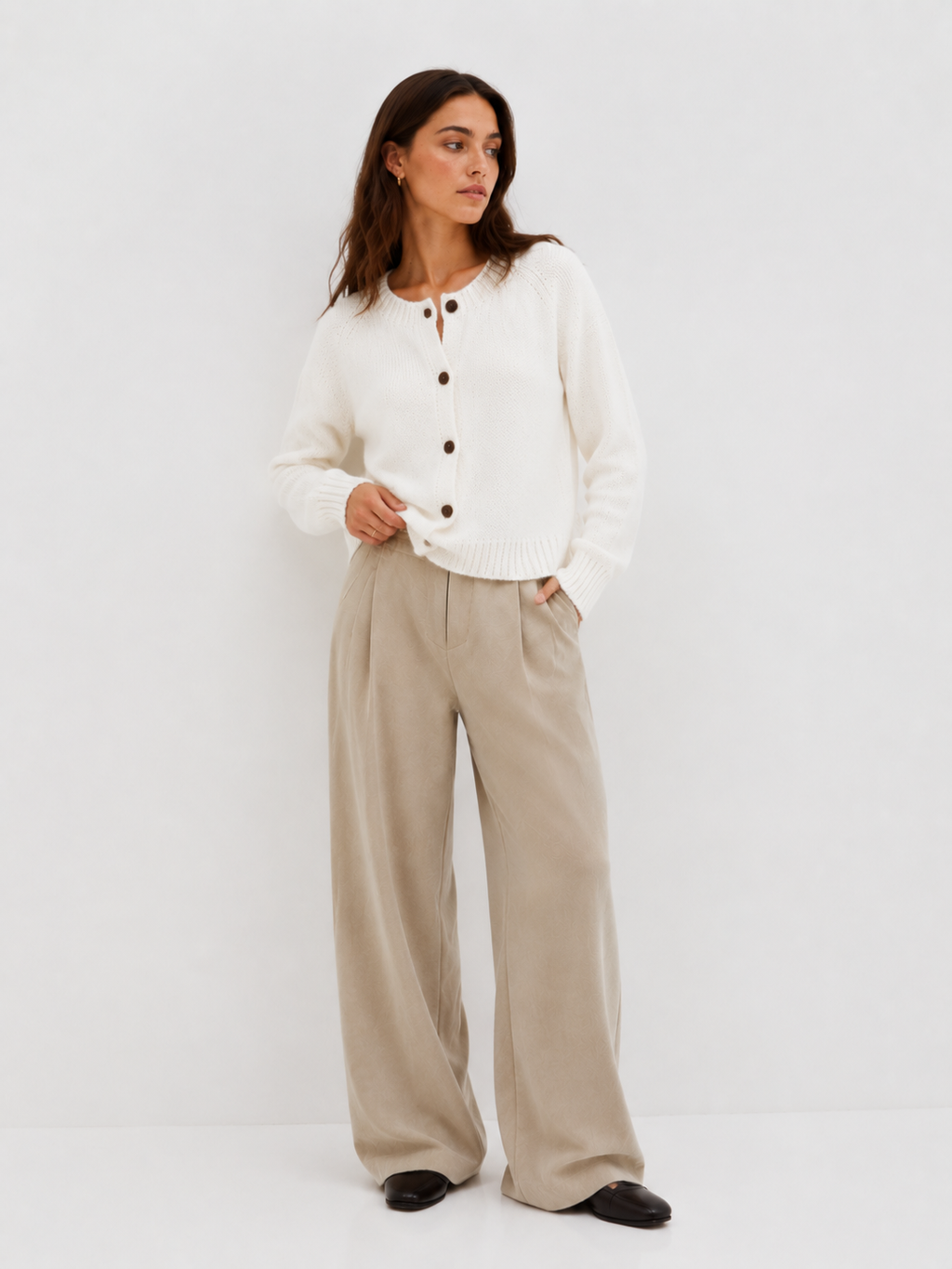 Button-Front Cropped Knit Cardigan