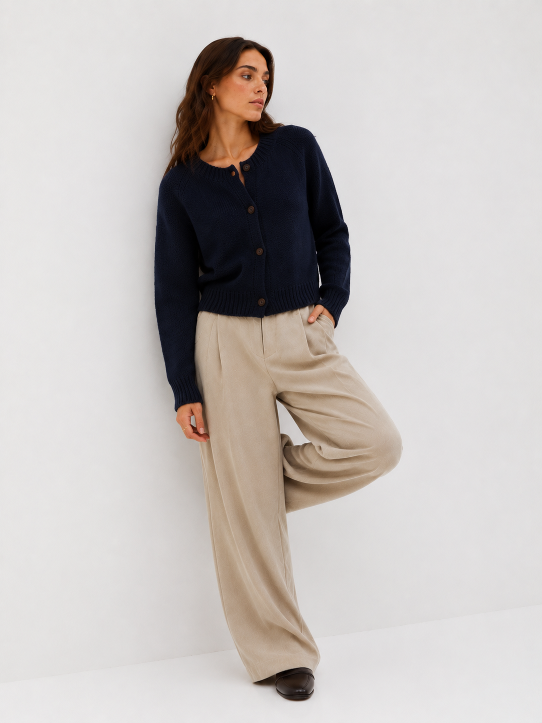 Button-Front Cropped Knit Cardigan