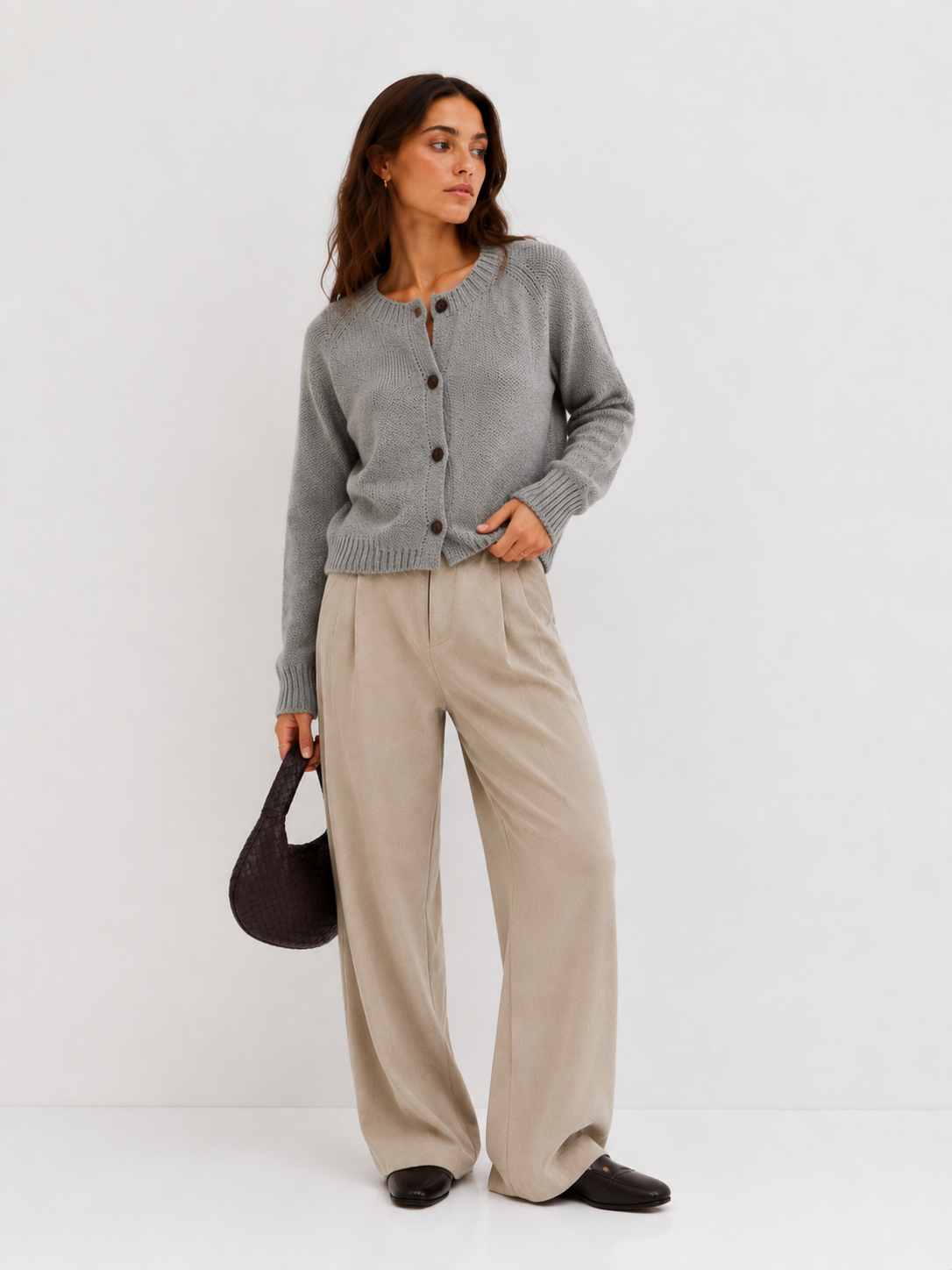 Button-Front Cropped Knit Cardigan