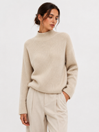 Fleece-Lined Ribbed Mock-Neck Jumper