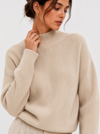 Fleece-Lined Ribbed Mock-Neck Jumper