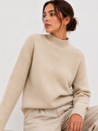 Fleece-Lined Ribbed Mock-Neck Jumper