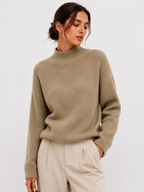 Fleece-Lined Ribbed Mock-Neck Jumper