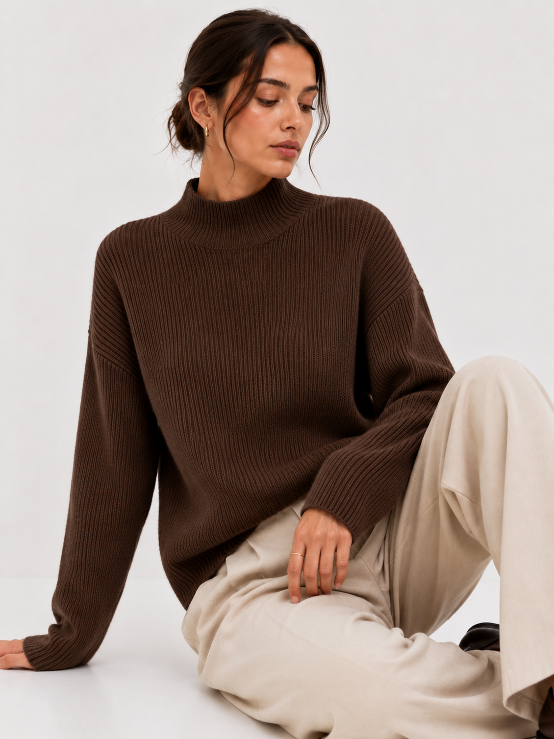 Fleece-Lined Ribbed Mock-Neck Jumper