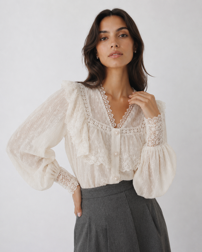 Vintage-Inspired Ruffled Lace Blouse