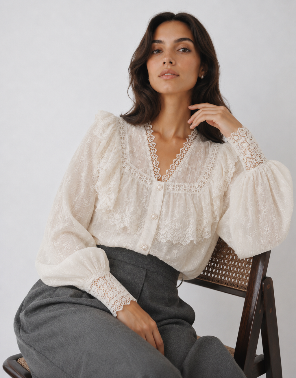 Vintage-Inspired Ruffled Lace Blouse