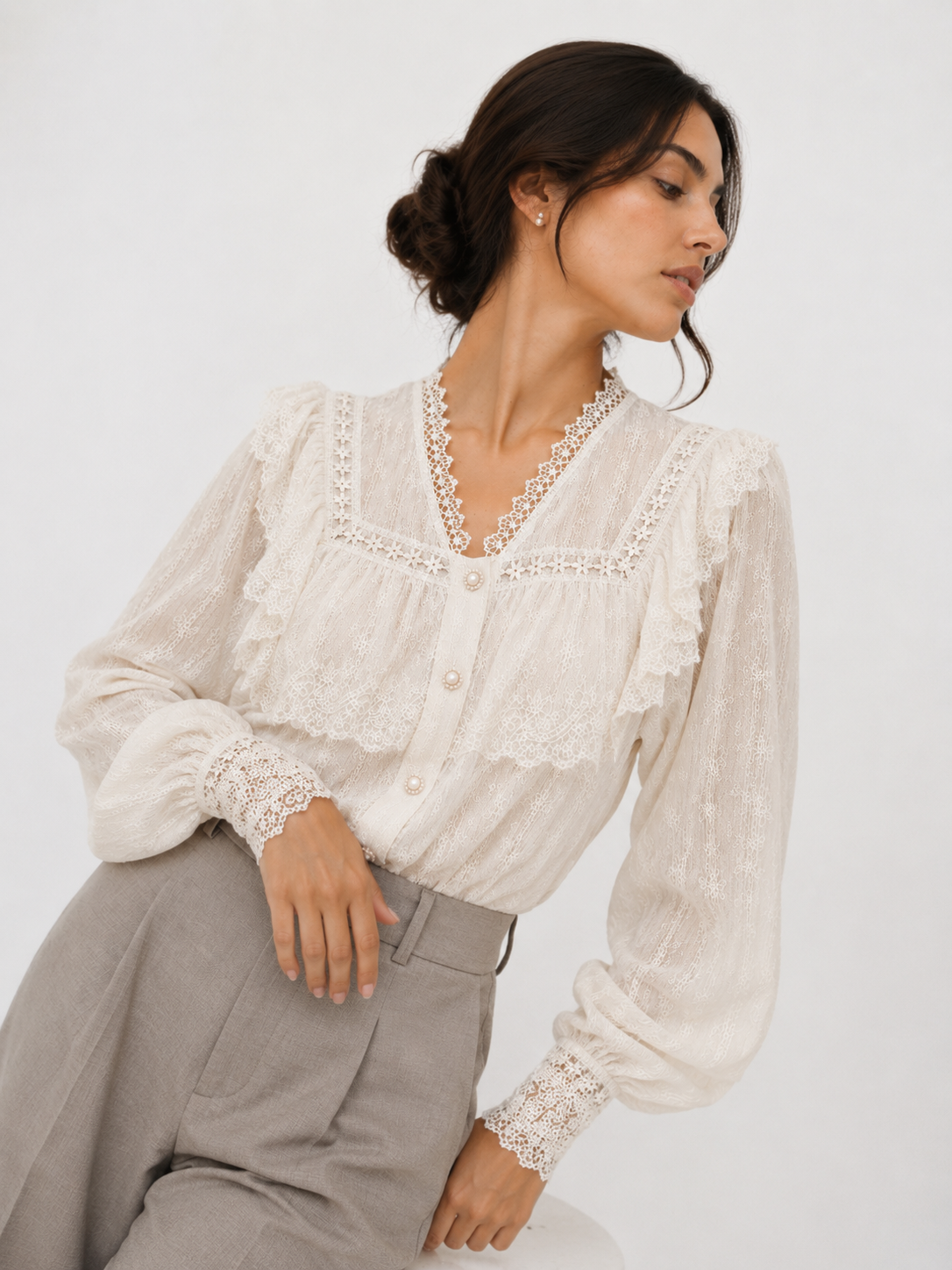 Vintage-Inspired Ruffled Lace Blouse