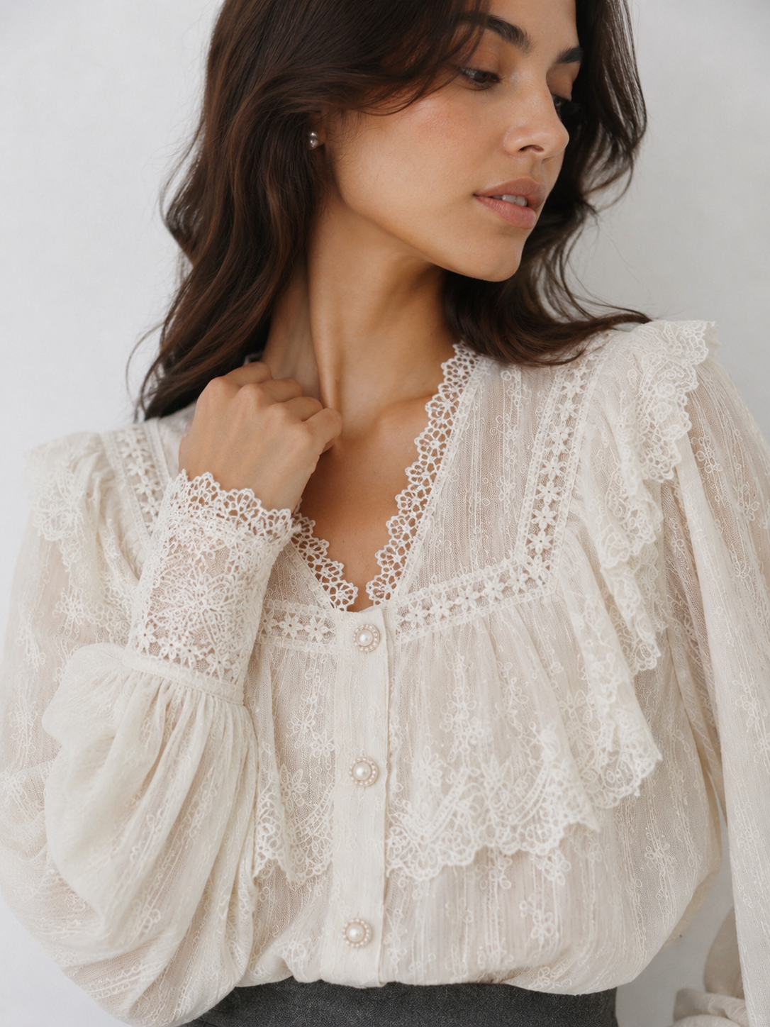 Vintage-Inspired Ruffled Lace Blouse