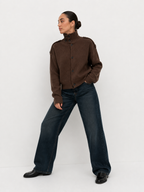 Button-Detail Ribbed Funnel Neck Cardigan