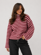 Two-Way Zip Striped Ribbed Cardigan