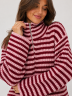 Two-Way Zip Striped Ribbed Cardigan