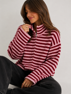 Two-Way Zip Striped Ribbed Cardigan
