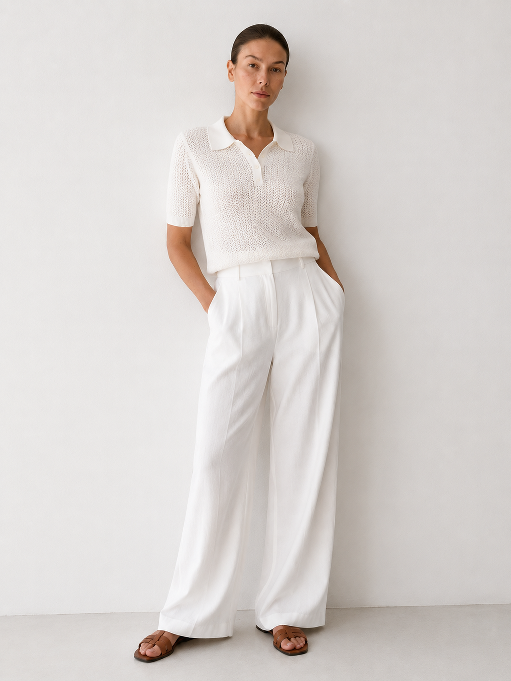Pointelle Knit Short Sleeve Polo Shirt