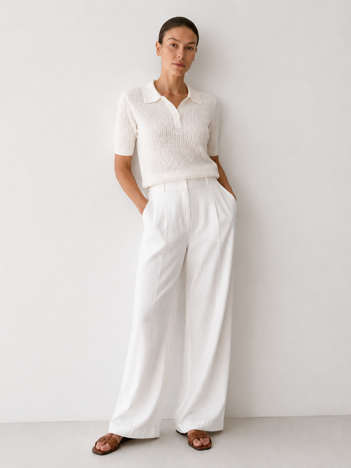 Pointelle Knit Short Sleeve Polo Shirt