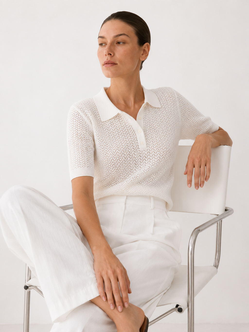 Pointelle Knit Short Sleeve Polo Shirt