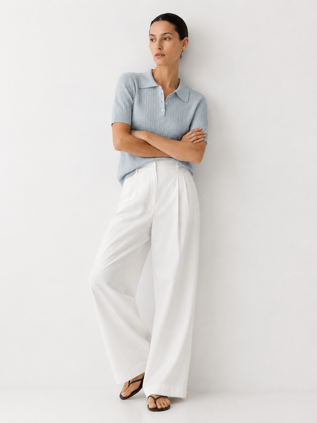 Pointelle Knit Short Sleeve Polo Shirt