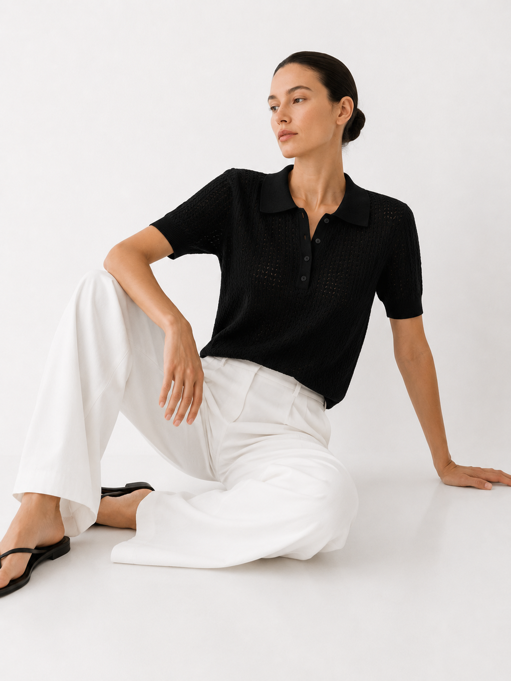 Pointelle Knit Short Sleeve Polo Shirt