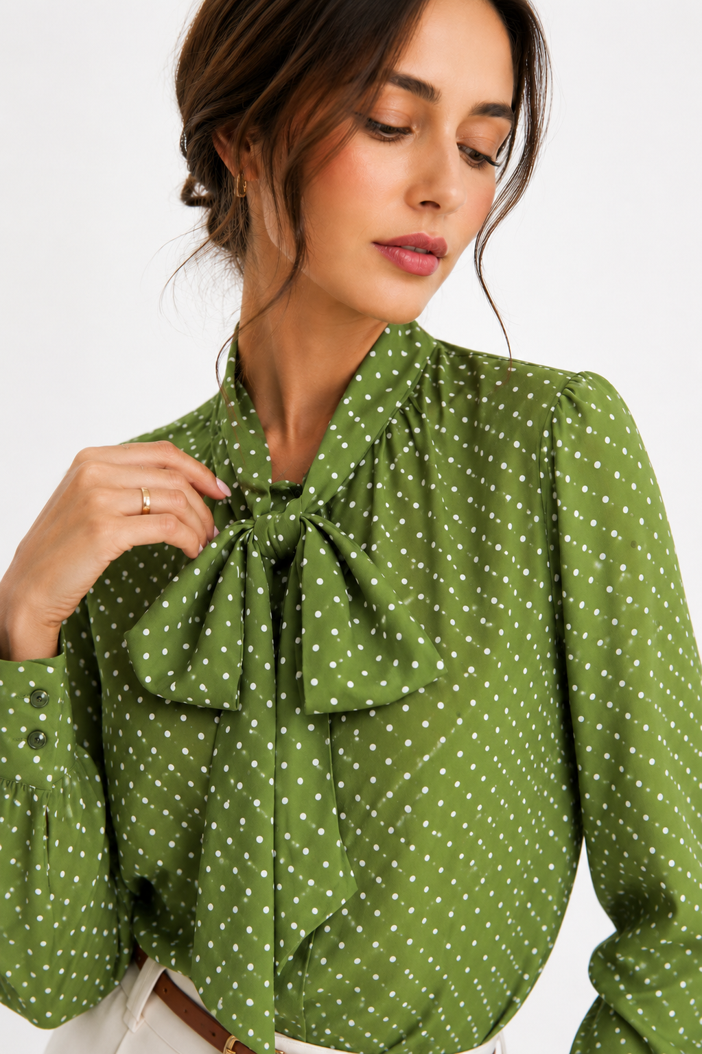Polka Dot Tie-Neck Blouse