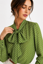 Polka Dot Tie-Neck Blouse
