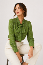 Polka Dot Tie-Neck Blouse