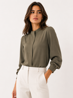 Elegant Long Sleeve Mock-Neck Blouse
