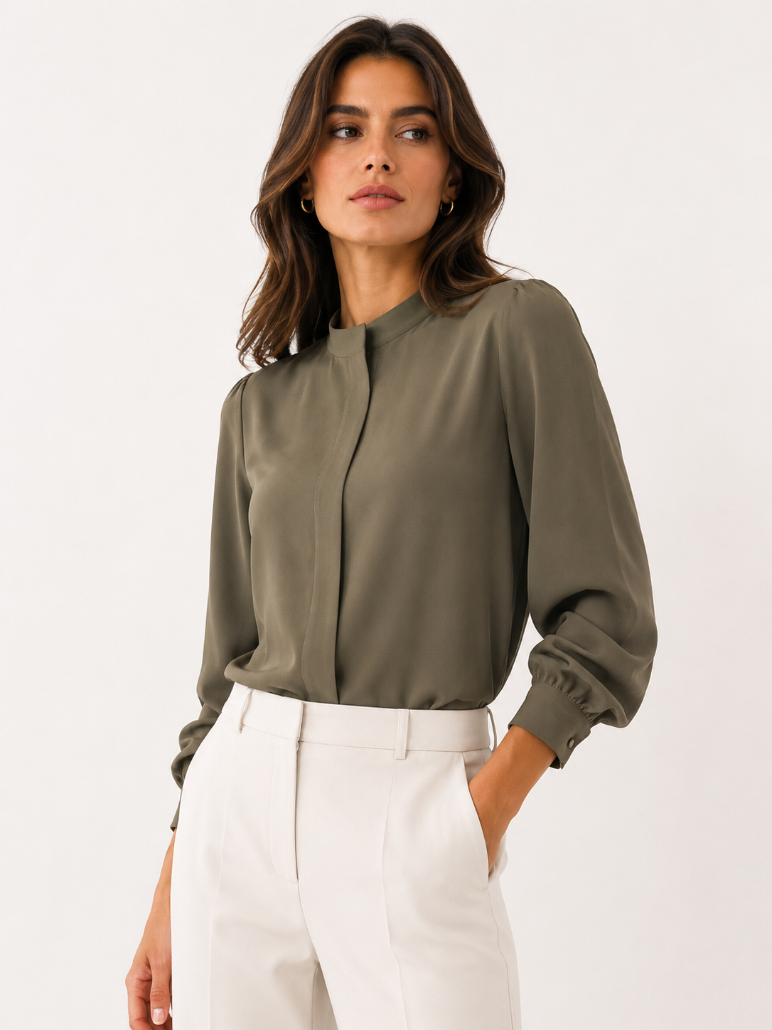 Elegant Long Sleeve Mock-Neck Blouse