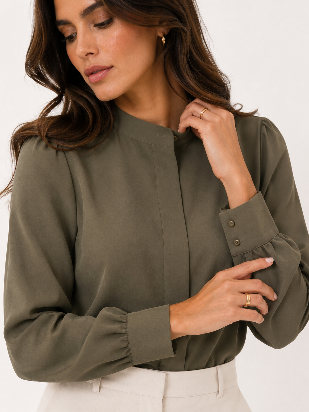 Elegant Long Sleeve Mock-Neck Blouse
