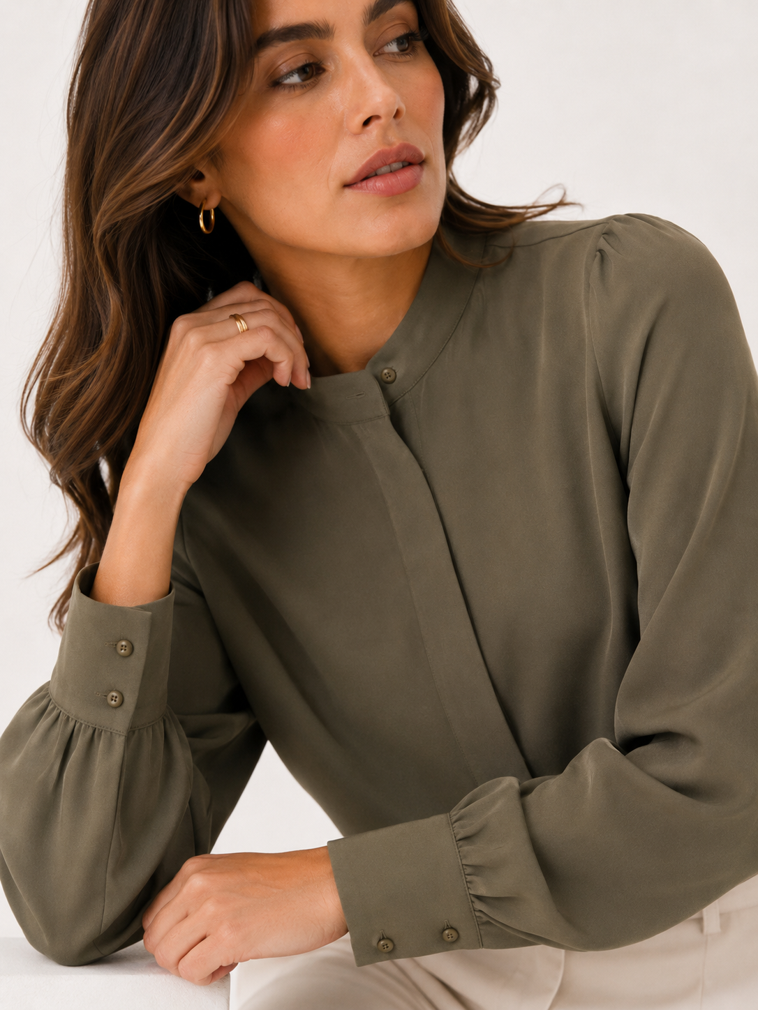 Elegant Long Sleeve Mock-Neck Blouse
