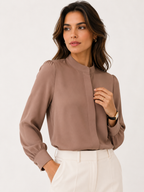 Elegant Long Sleeve Mock-Neck Blouse